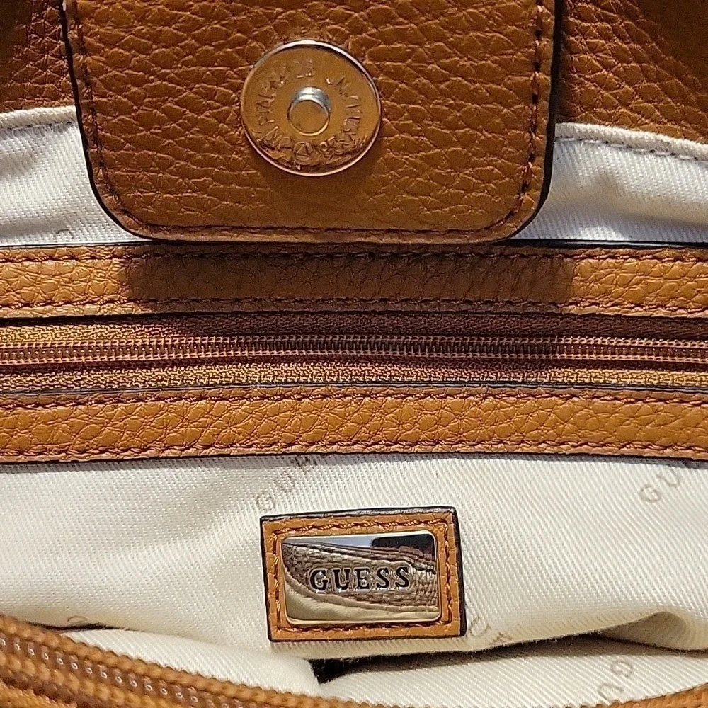 GUESS Medium Size Camel Brown Three Compartment Dome Tote Satchel